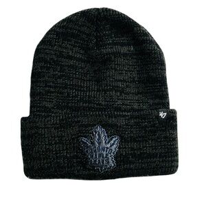 47 Dark Gray Knit Beanie with Leaf Patch